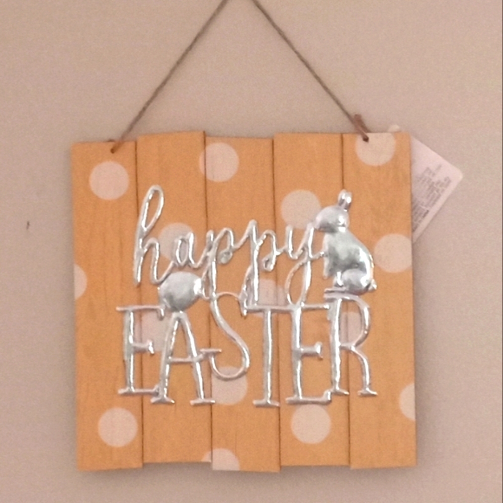 All🐥3/$25🐰"Happy Easter" Yellow Wooden & Metal Decal Easter Wall Art/De